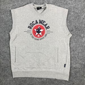 Rocawear Sweatshirt Mens Size L Gray Sleeveless V-Neck Graphic Streetwear Retro